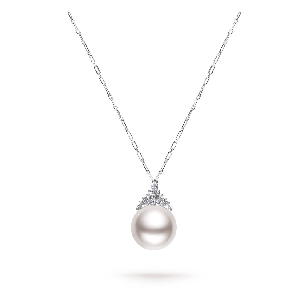 13.0-14.0mm White South Sea Pearl & Diamond Queenie Pendant in 18K Gold - AAAA Quality