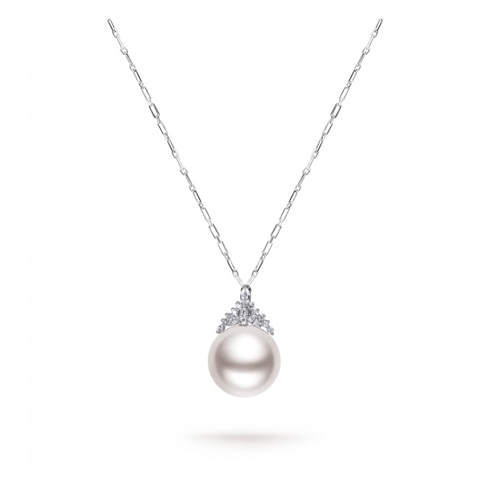 13.0-14.0mm White South Sea Pearl & Diamond Queenie Pendant in 18K Gold - AAAA Quality