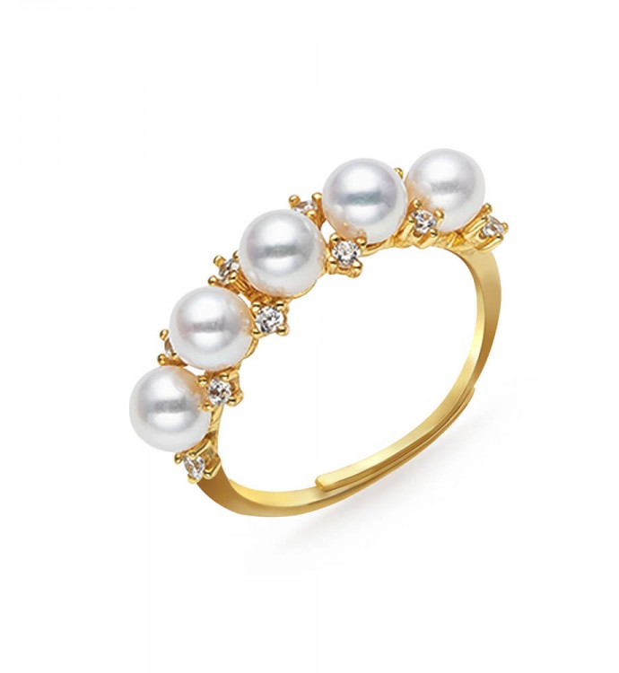 4.0-4.5mm White Freshwater Pearl Flower Ring - AAA Quality