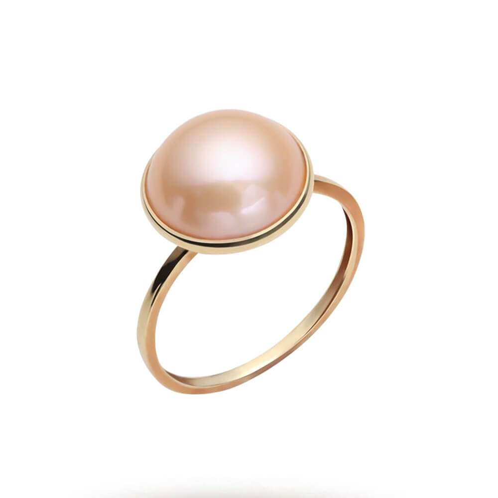 Orange-Pink Mabe Pearl Ring- AAA Quality