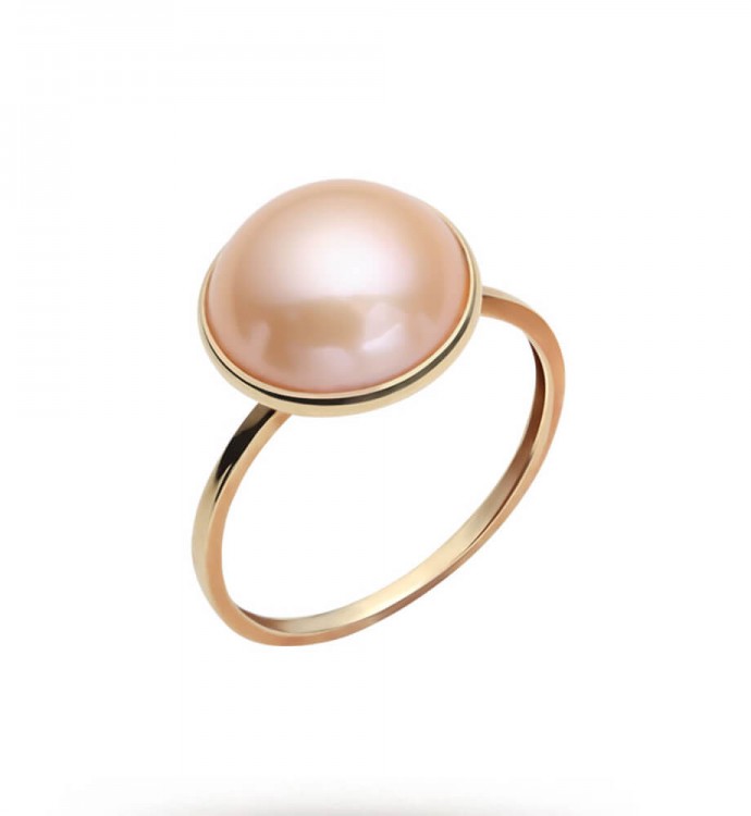 Orange-Pink Mabe Pearl Ring- AAA Quality