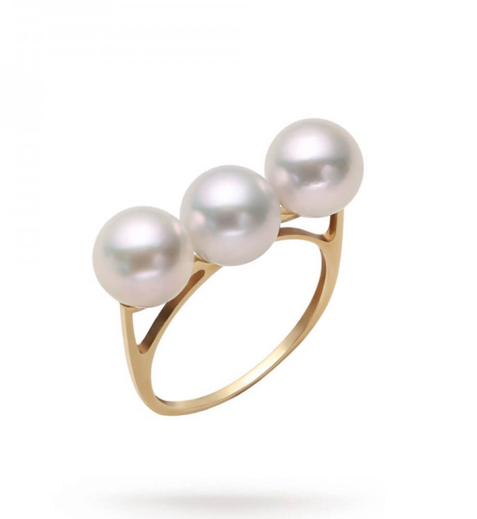 7.0-7.5mm Blue-grey Akoya Pearl Balance Ring in 18K Gold - AAAA Quality