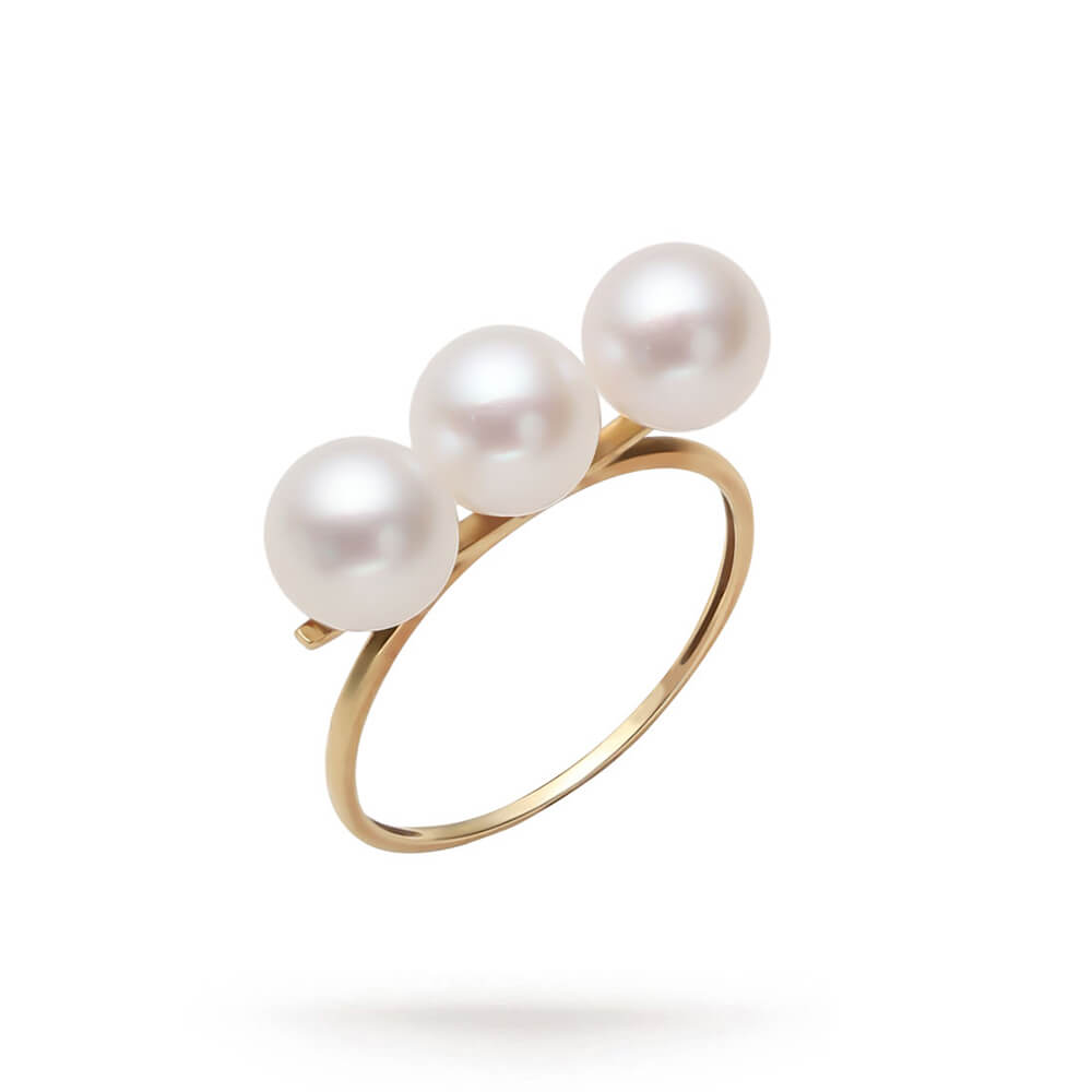 6.5-7.0mm White Akoya Pearl Balance Ring in 18K Gold - AAAA Quality