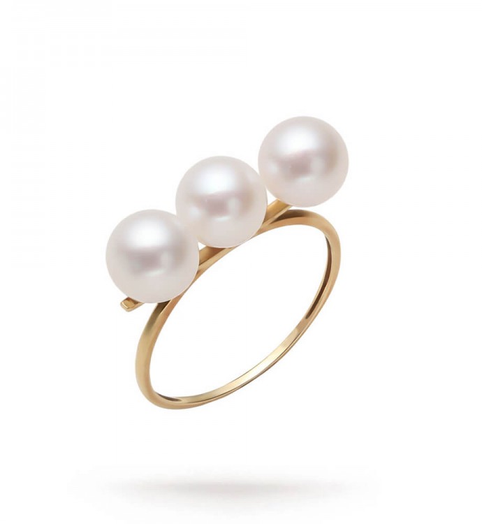 6.5-7.0mm White Akoya Pearl Balance Ring in 18K Gold - AAAA Quality