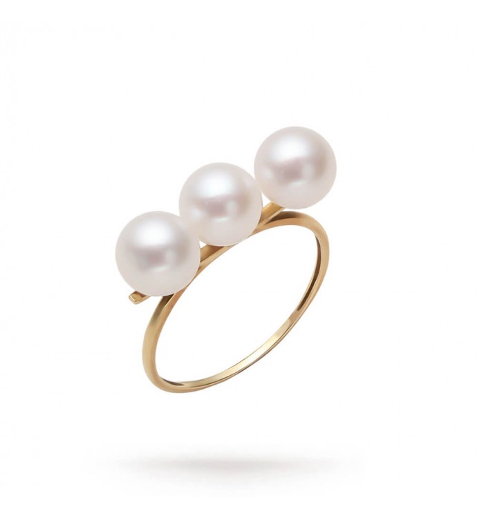 6.5-7.0mm White Akoya Pearl Balance Ring in 18K Gold - AAAA Quality