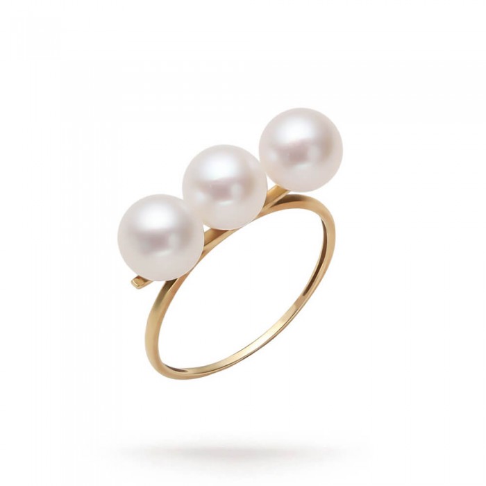 6.5-7.0mm White Akoya Pearl Balance Ring in 18K Gold - AAAA Quality