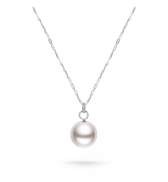 13.0-14.0mm White South Sea Pearl & Diamond Lucy Pendant in 18K Gold - AAA Quality