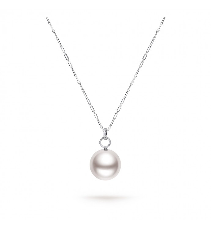 13.0-14.0mm White South Sea Pearl & Diamond Lucy Pendant in 18K Gold - AAA Quality