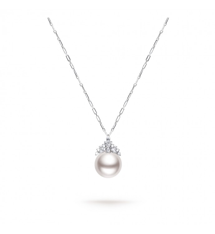 11.0-12.0mm White South Sea Pearl & Diamond Queenie Pendant in 18K Gold - AAA Quality