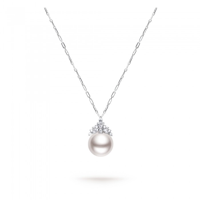 11.0-12.0mm White South Sea Pearl & Diamond Queenie Pendant in 18K Gold - AAA Quality