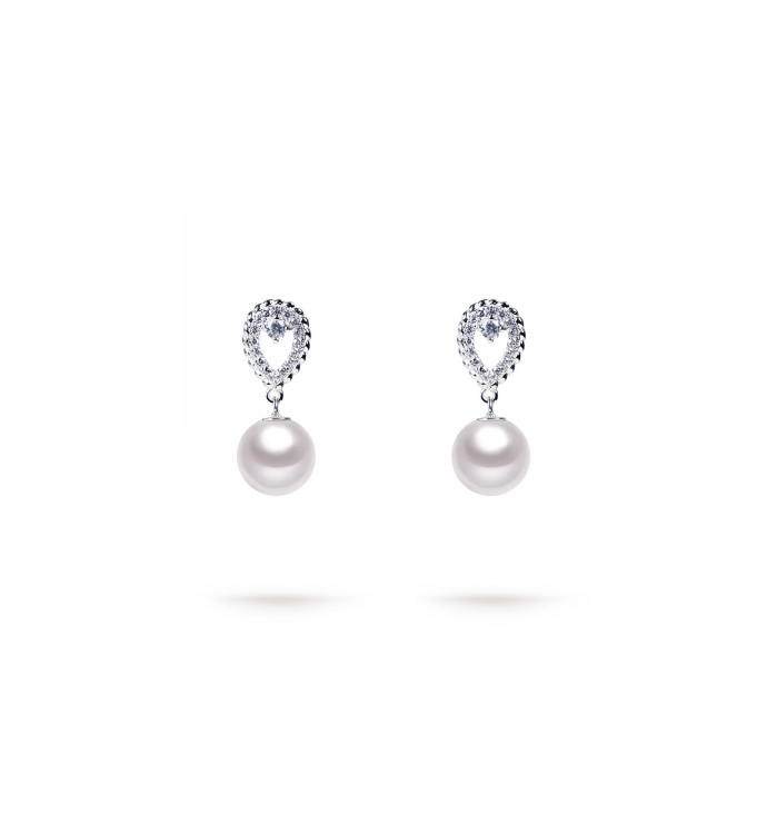 8.0-9.0mm White South Sea Pearl Glory Earrings in 18K Gold - AAAA Quality