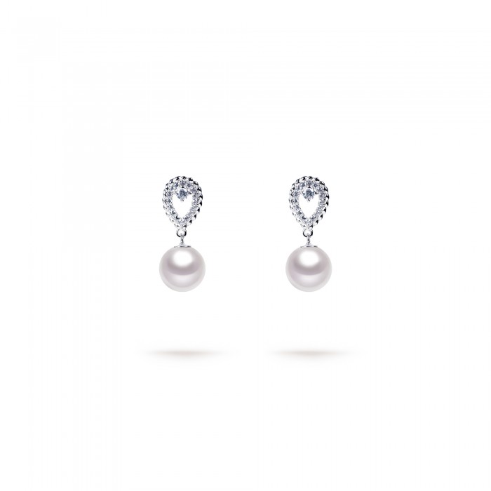 8.0-9.0mm White South Sea Pearl Glory Earrings in 18K Gold - AAAA Quality