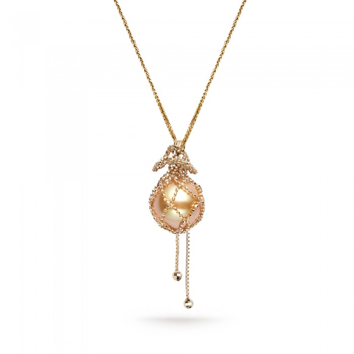 13.0-14.0mm Golden South Sea Pearl & 18k Gold Mesh Pendant