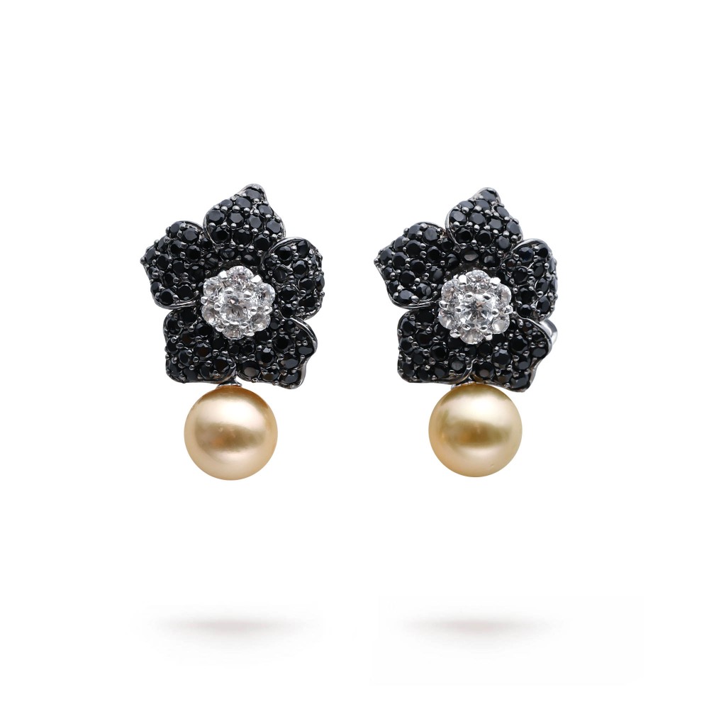 10.0-11.0mm Golden South Sea Pearl Flower Earrings-AAA Quality