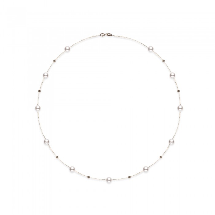 4.5-5.0mm White Freshwater Pearl Tin Cup Necklace in 18K Gold - AAAA Quality