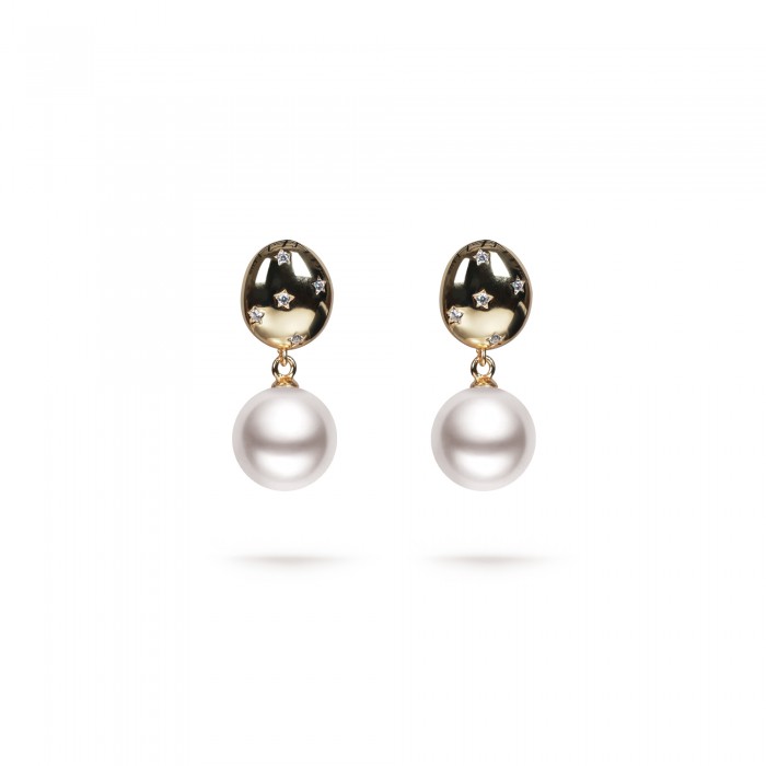 11.5-12.0mm White Freshwater Pearl Sweetheart Sway Earrings in 18K Gold - AAAA Quality