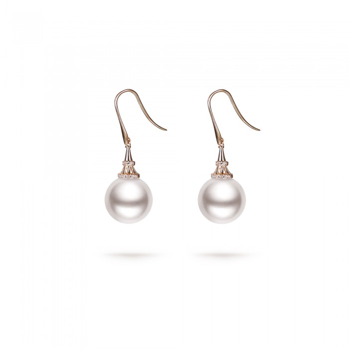 11.0-12.0mm White Freshwater Pearl Linda Earrings in 18K Gold - AAAAA Quality