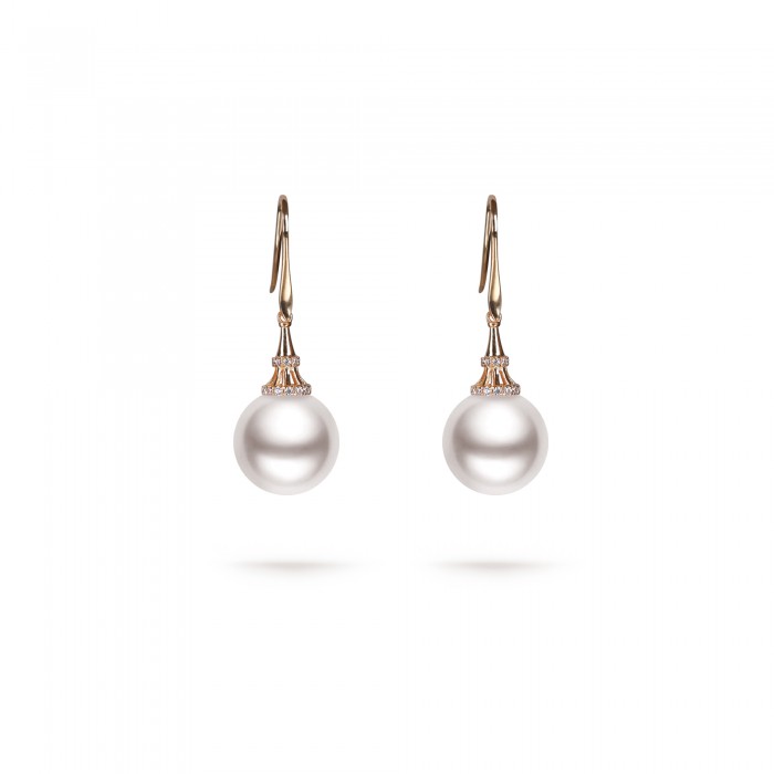 11.0-12.0mm White Freshwater Pearl Linda Earrings in 18K Gold - AAAAA Quality