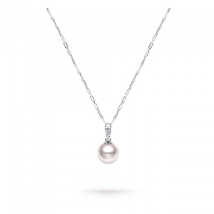 9.0-9.5mm Akoya & Diamond Dew Pendant in 18K Gold - AAAA Quality