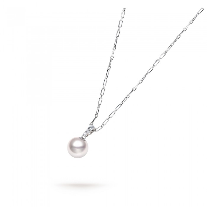 9.0-9.5mm Akoya & Diamond Dew Pendant in 18K Gold - AAAA Quality