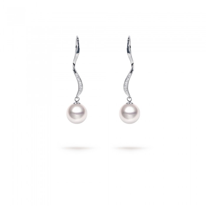 9.0-9.5mm Akoya Pearl & Diamond Suzanna Earrings in 18K Gold - AAAA Quality