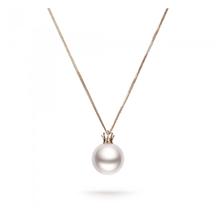 13.0-14.0mm White Freshwater Pearl Pendant & Polished Curb Chain in 18K Gold - AAAAA Quality