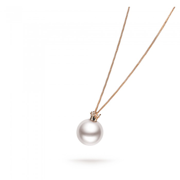 13.0-14.0mm White Freshwater Pearl Pendant & Polished Curb Chain in 18K Gold - AAAAA Quality