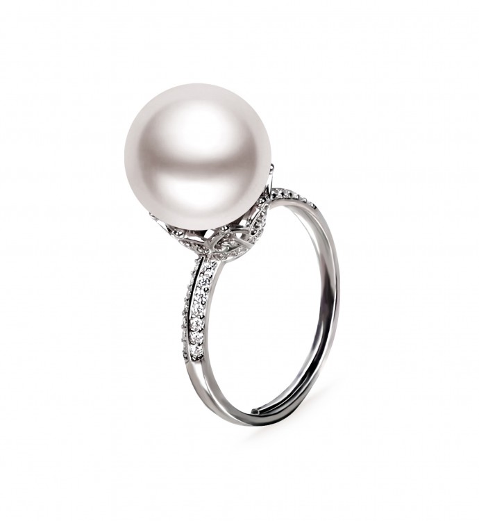 11.0-12.0mm White Freshwater Pearl Pelle Ring - AAAAA Quality