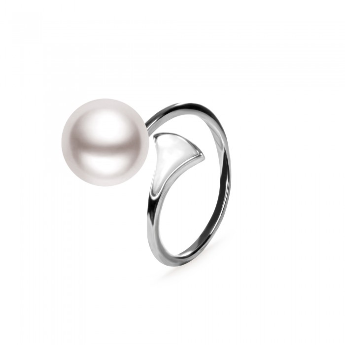 9.0-10.0mm White Freshwater Pearl Loop Ring - AAAAA Quality