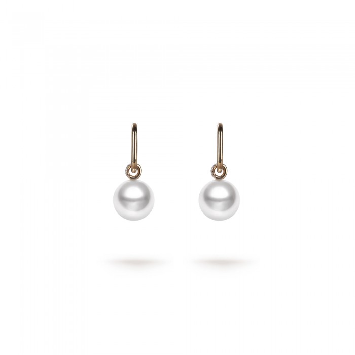 10.0-11.0mm White South Sea Round Pearl Isabelle Dangle Drop Earrings in 18K Gold - AAAAA Quality