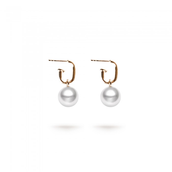 10.0-11.0mm White South Sea Round Pearl Isabelle Dangle Drop Earrings in 18K Gold - AAAAA Quality