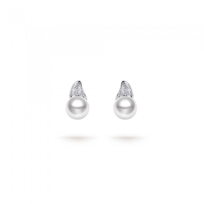 10.0-11.0mm White South Sea Round Pearl Kiss Earrings in 18K Gold - AAAAA Quality