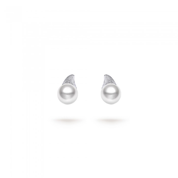 10.0-11.0mm White South Sea Round Pearl Kiss Earrings in 18K Gold - AAAAA Quality