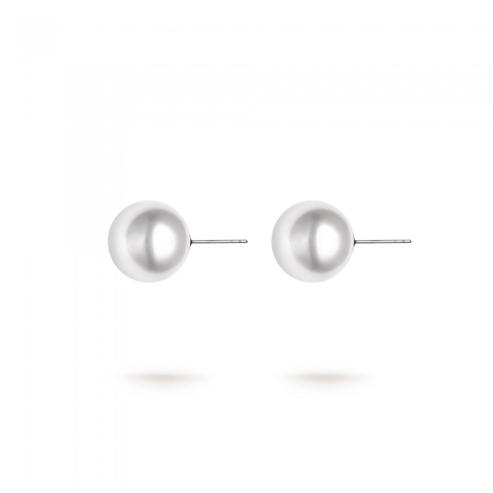 13.0-14.0mm White South Sea Round Pearl Stud Earrings in 18K Gold - AAAAA Quality