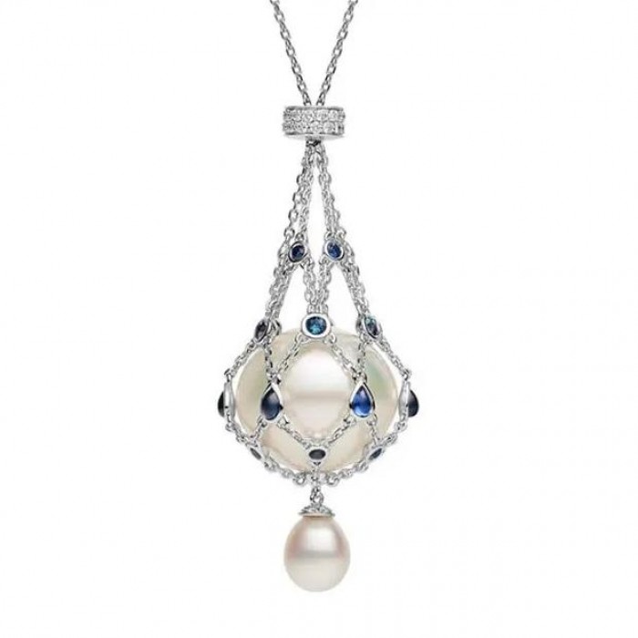 14.0-15.0mm Freshwater Pearl & Blue Gemstone Lavalier Pendant