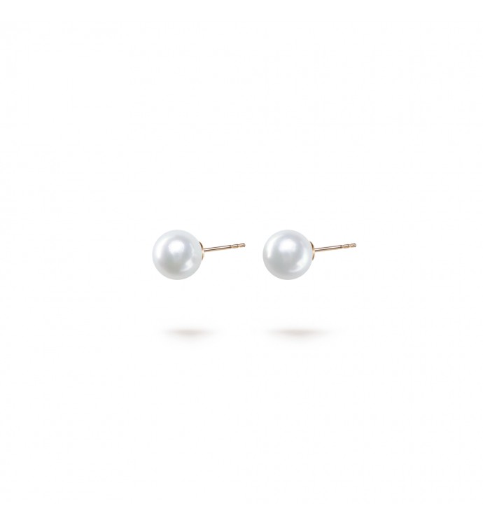7.5-8.0mm White Akoya Pearl Stud Earrings in 18K Gold - AAAA Quality