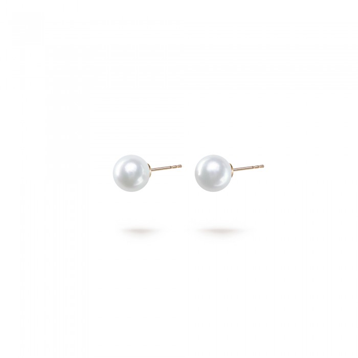 7.5-8.0mm White Akoya Pearl Stud Earrings in 18K Gold - AAAA Quality