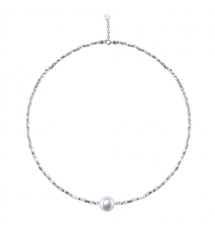 11.0-12.0mm White Freshwater Pearl & Silver Necklace - AAA Quality