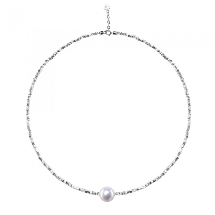 11.0-12.0mm White Freshwater Pearl & Silver Necklace - AAA Quality