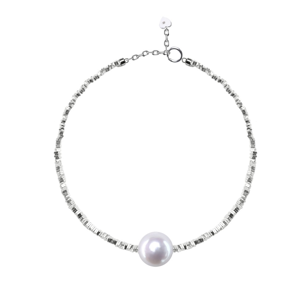 10.0-11.0mm White Freshwater Pearl & Silver Bracelet - AAA Quality