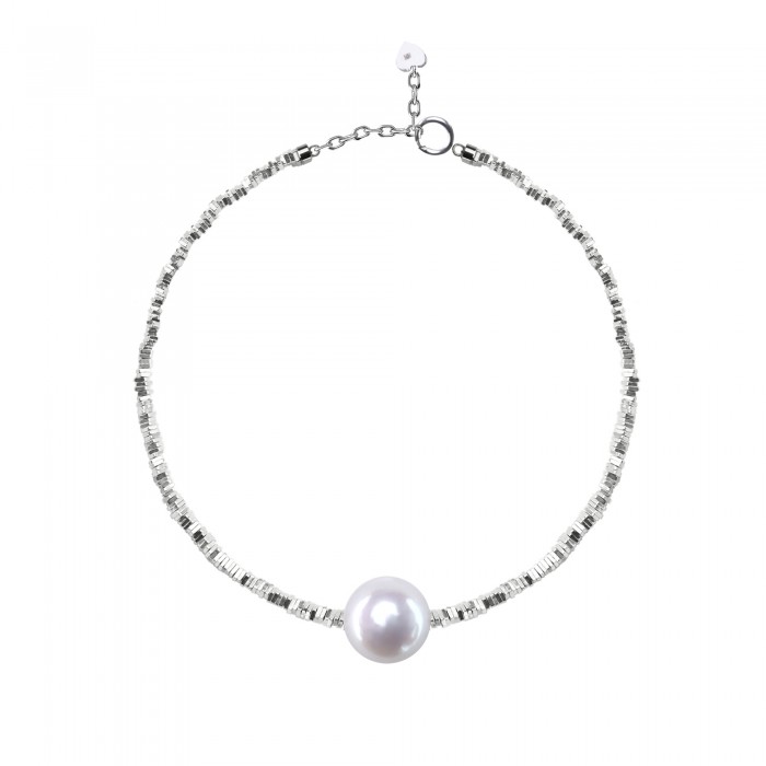 10.0-11.0mm White Freshwater Pearl & Silver Bracelet - AAA Quality