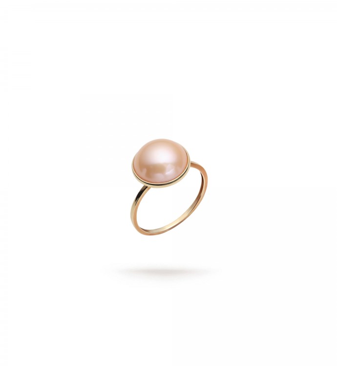 Orange-Pink Mabe Pearl Ring- AAA Quality