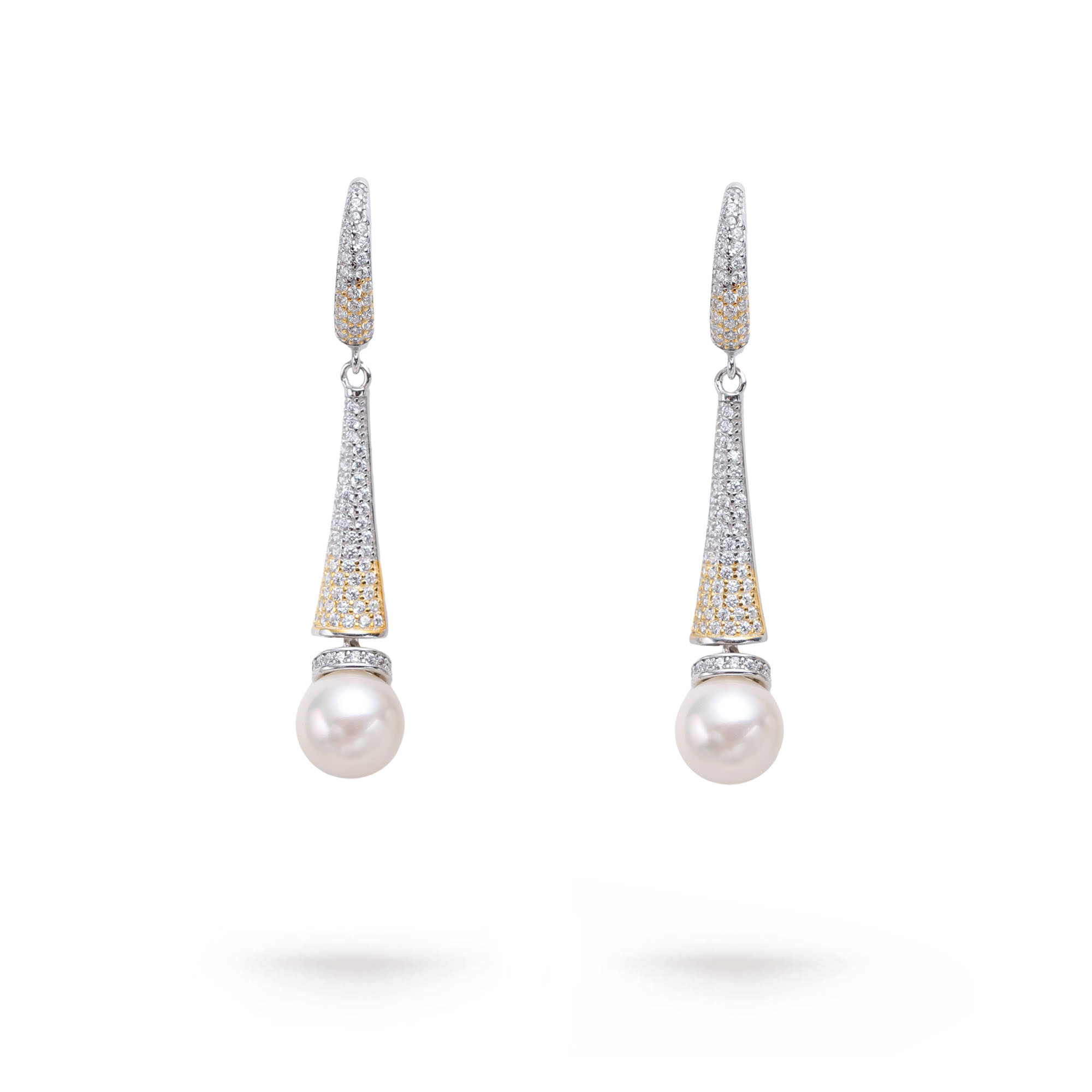 8.0-8.5mm White Freshwater Drop Pearl and Diamond Earrings in Sterling  Silver - AAAA Quality