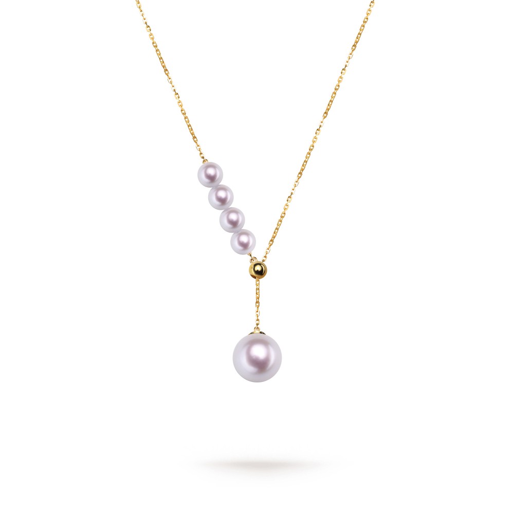 4.0-8.0mm White Akoya Pearl Flowing Pendant in 18K Gold - AAAA Quality