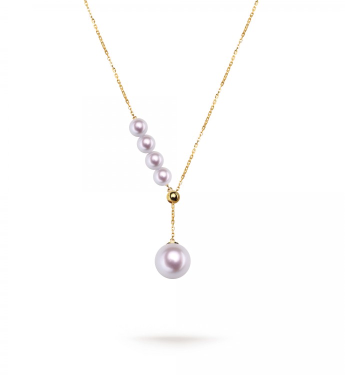 4.0-8.0mm White Akoya Pearl Flowing Pendant in 18K Gold - AAAA Quality