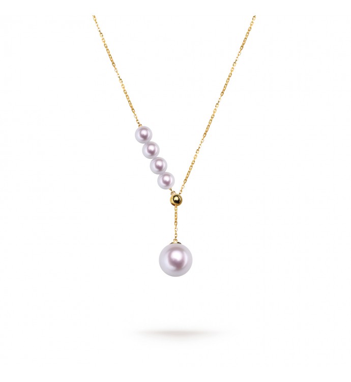 4.0-8.0mm White Akoya Pearl Flowing Pendant in 18K Gold - AAAA Quality