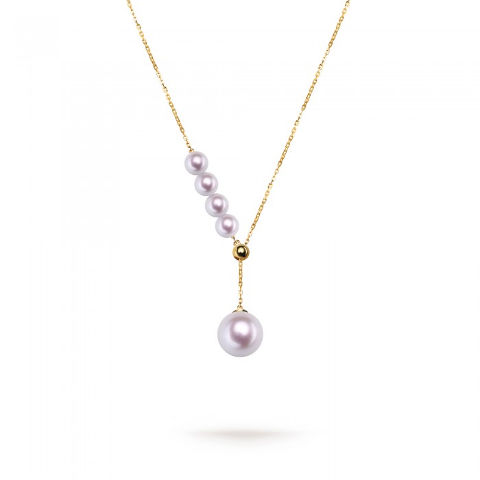 4.0-8.0mm White Akoya Pearl Flowing Pendant in 18K Gold - AAAA Quality