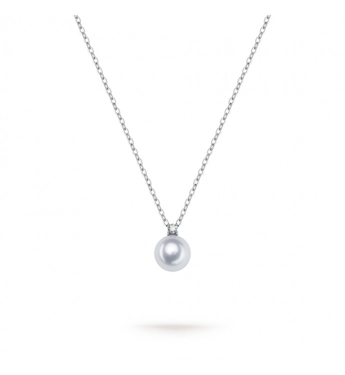 8.5-9.0mm White Akoya Pearl Diana Pendant in 18K Gold - AAAA Quality