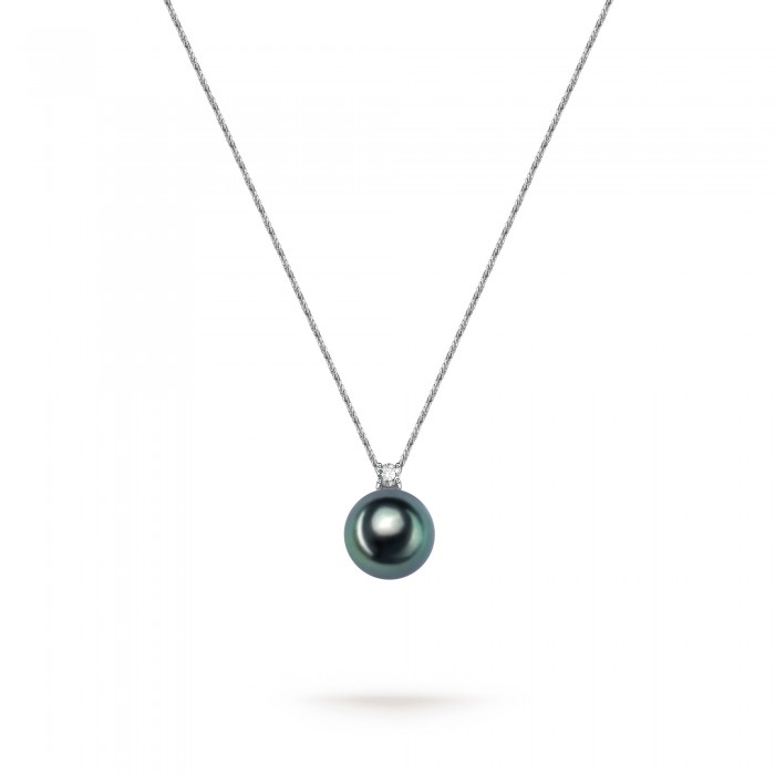 10.0-11.0mm Peacock Green Tahitian Pearl Diana Pendant in 18K Gold - AAAA Quality