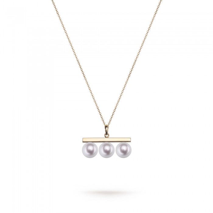 6.0-6.5mm White Akoya Pearl Trio Pendant in 18K Gold - AAAA Quality